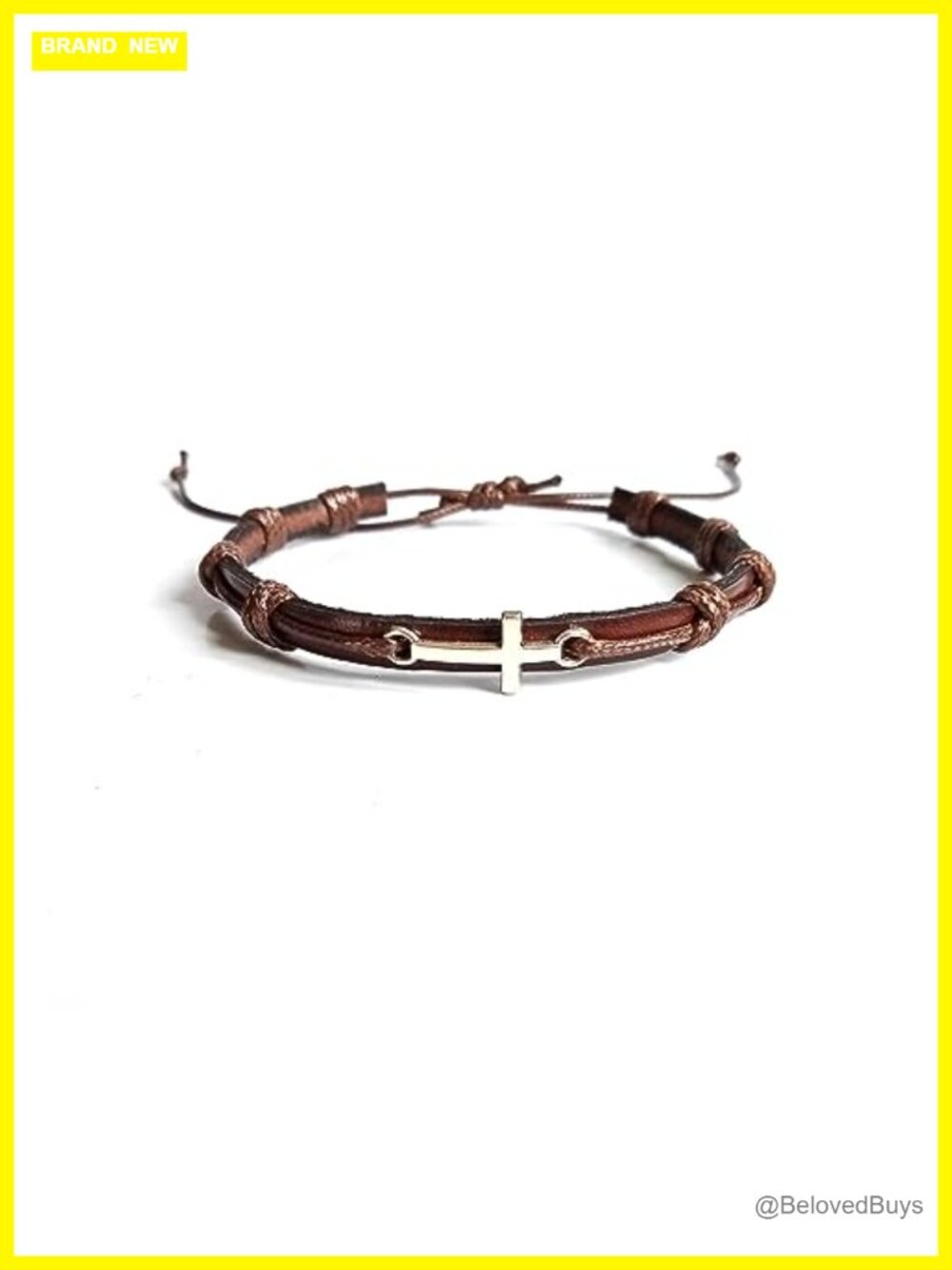 Genuine Leather Bracelet Small Silver Cross Charm Unisex Adjustable